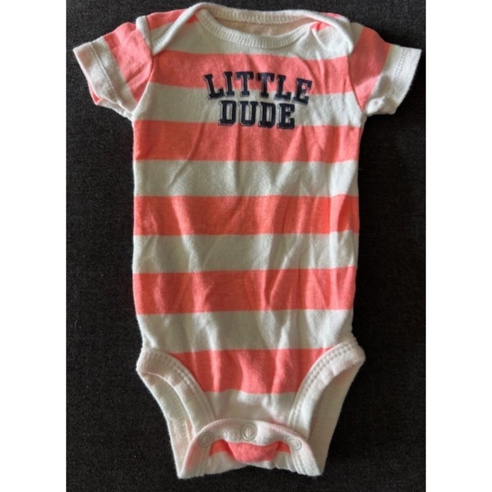 Carter's Newborn Little Dude Striped Bodysuit Coral White Short Sleeve NB